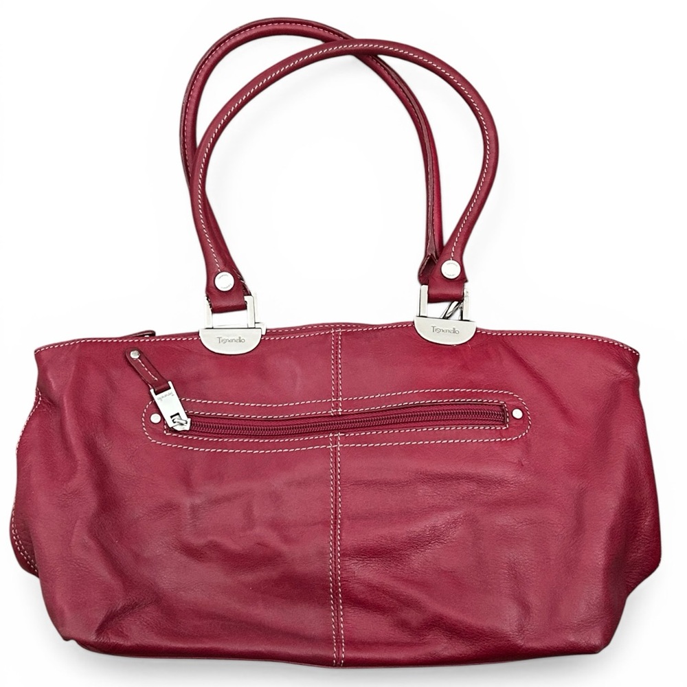 Tignanello Leather Y2K Red Shoulder Bag w Silver Accent Buckle Pockets Stunning - Picture 2 of 14